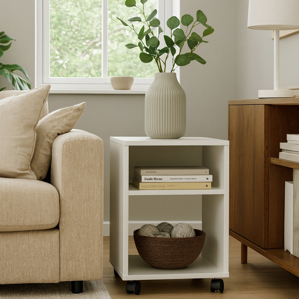 Mobile Ufficio Multiuso Porta Stampante 40x35x60cm con Ruote in Nobilitato Bianco