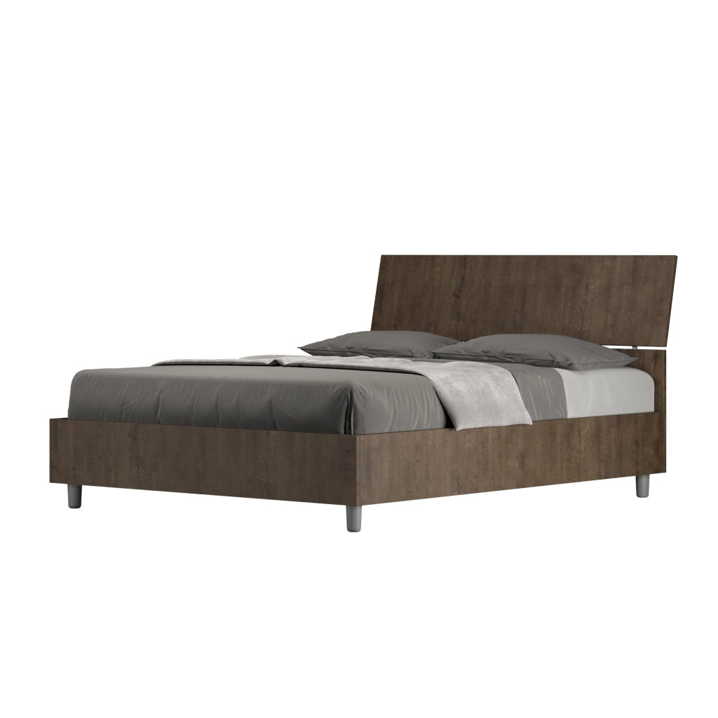 Letto Matrimoniale Francese 140x190 cm con Rete Demas Testata Inclinata Noce