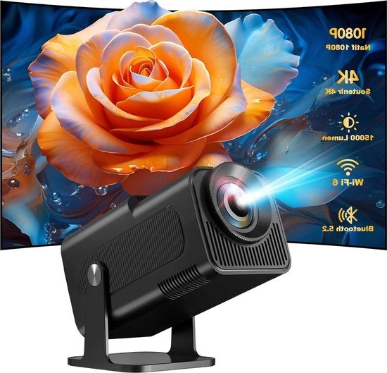 Proiettore Mini 4K - 1080p nativo - 500 lumen ANSI - smartphone con sistema operativo Android 11.0 - rotazione 180 gradi - proiettore intelligente con Wi-Fi 6 - Bluetooth 5.2 - funzione di avvio automatico - tutto in un proiettore Mini.