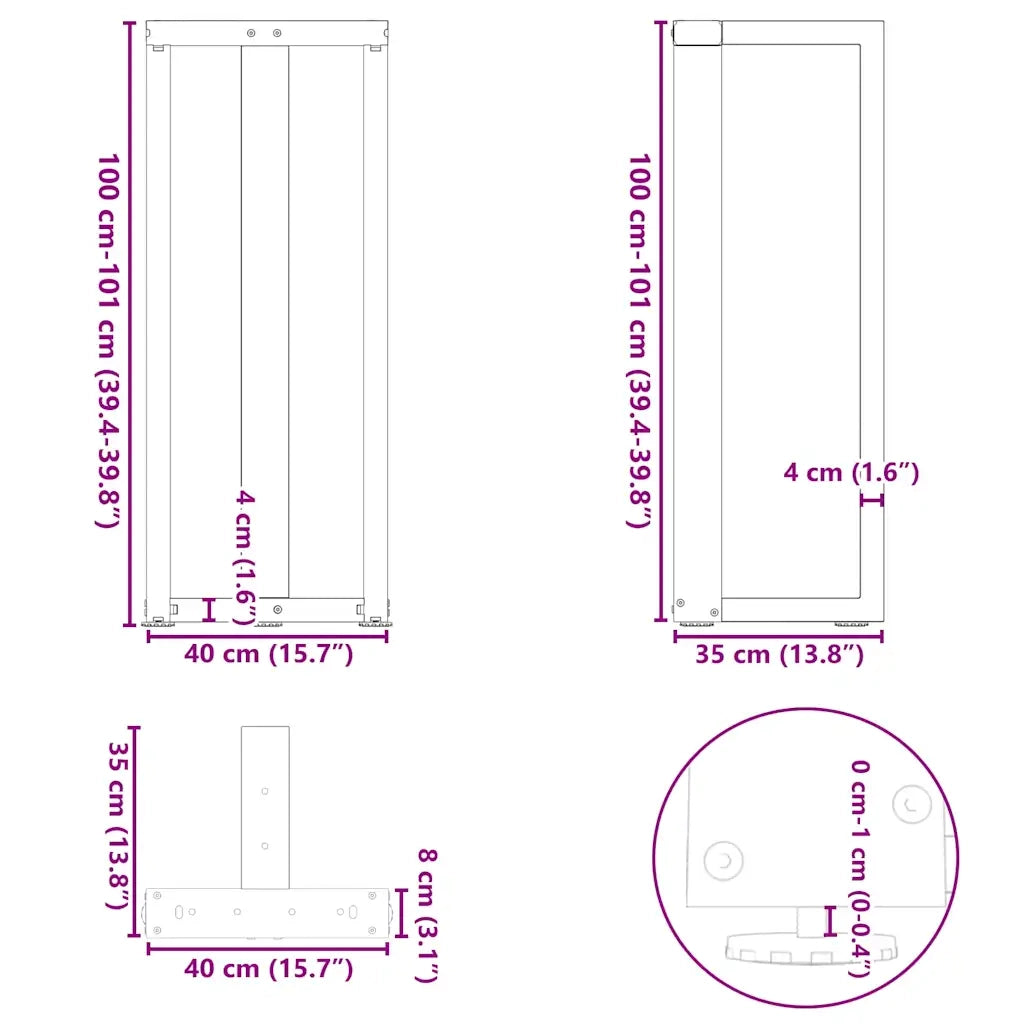 Gambe per tavolo da bar a forma di T 2 pz Antracite 40x35x(100-101) cm Acciaio 4013086