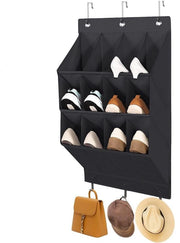 Organizzatore per scarpe appeso alla porta con ganci per la conservazione di spazio - soluzione per oggetti sparsi - nero