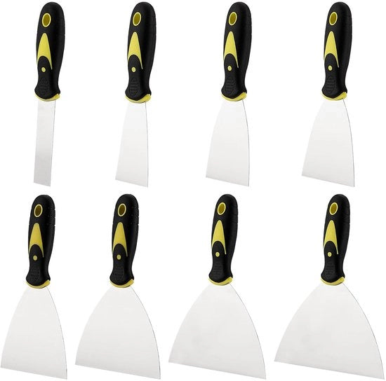 Set di Spatole 8 pezzi - Acciaio Inossidabile - Manico Antiscivolo - Spatola per Pareti - Spatola per Intonaco - Duraturo e Resistente