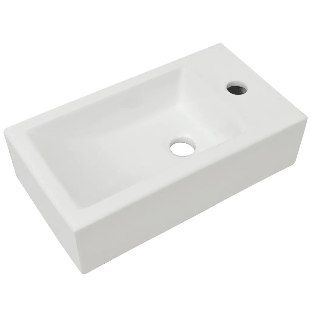 Lavandino-Lavello con Foro Rubinetto Rettangolare Ceramica 46x25,5x12cm