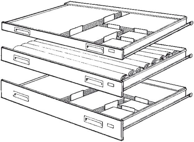 Cartella portadisegni orizzontale metallica con 10 cassetti per fogli A0 cm. 140x96,5x97h