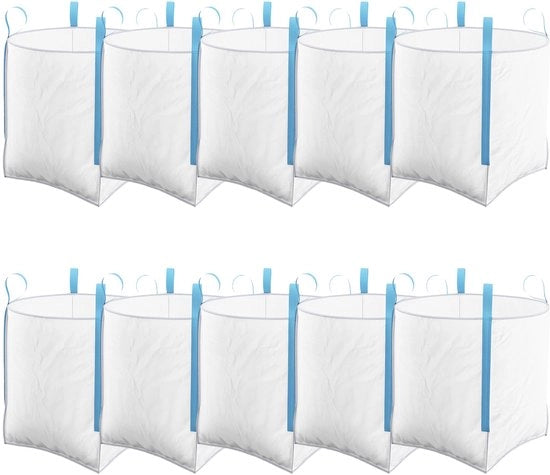 Borsa di stoccaggio per costruzione 1 ton, 85 cm x 85 cm x 85 cm, sacco jumbo, robusto, bianco, 10 pezzi