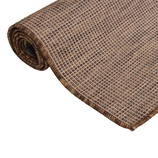 Tappeto da Esterni a Tessitura Piatta 140x200 cm Marrone 340789