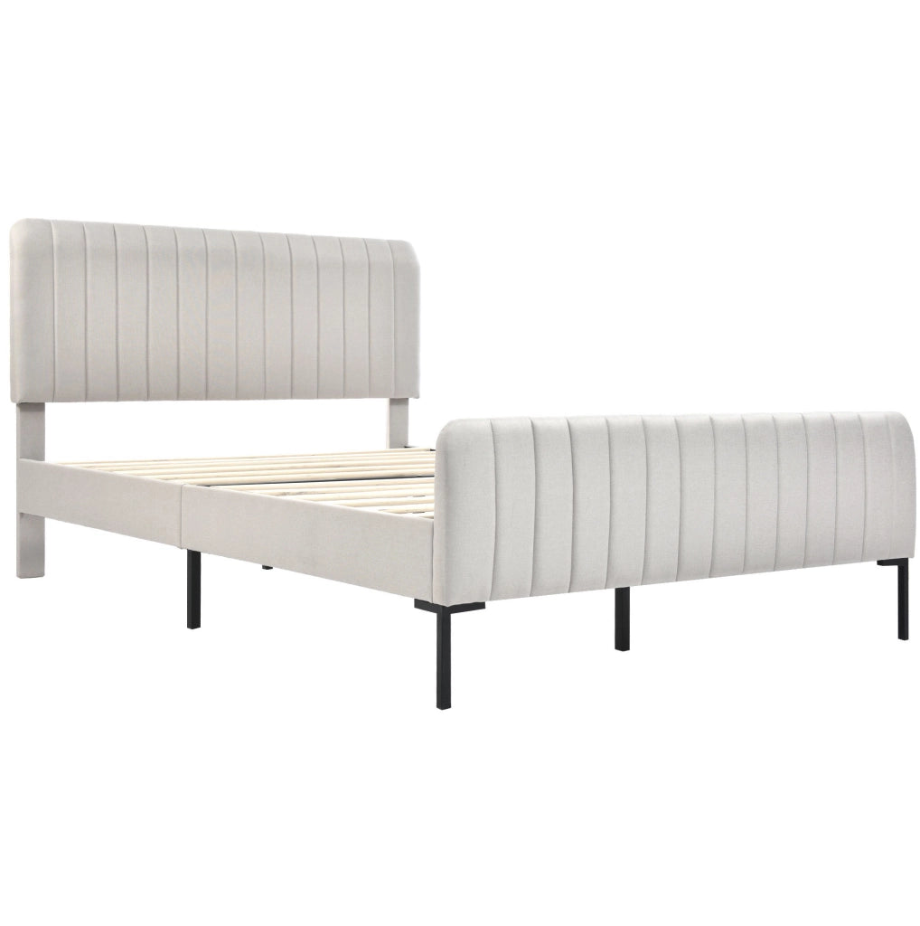 Letto imbottito 160x200 cm; testiera regolabile; lino grigio-beige (Senza materasso)