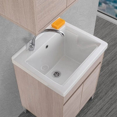 Vasca lavatoio 60x50 cm in ceramica bianca con foro rubinetto a sinistra