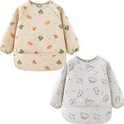 Slabbetji per bambino 2-pack con maniche, slabbetji impermeabili PU con maniche per bambini di 2-3 anni. Slabbetji per bambini con maniche in stile dinosauro per dipingere, fare attività manuali, mangiare e giocare.