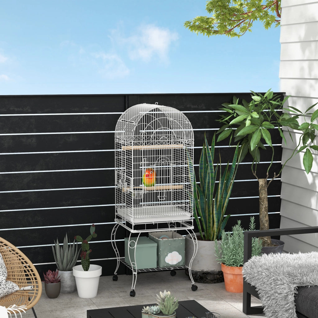 Gabbia per uccelli con ruote e ripiano amovibile ¨C zephmum ¨C 51x51x153 cm bianco