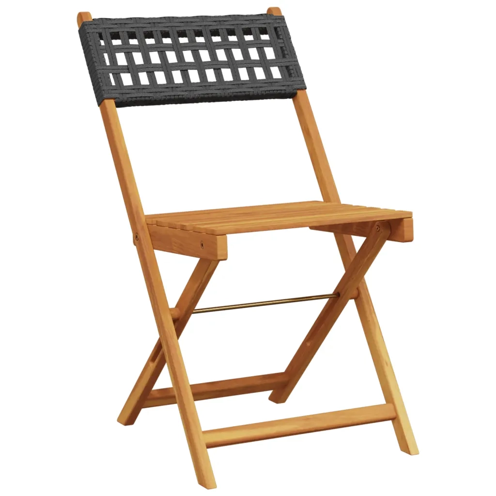 Sedie Giardino Pieghevoli 6 pz | Sedie da Esterno Nere Polyrattan e Legno Massello