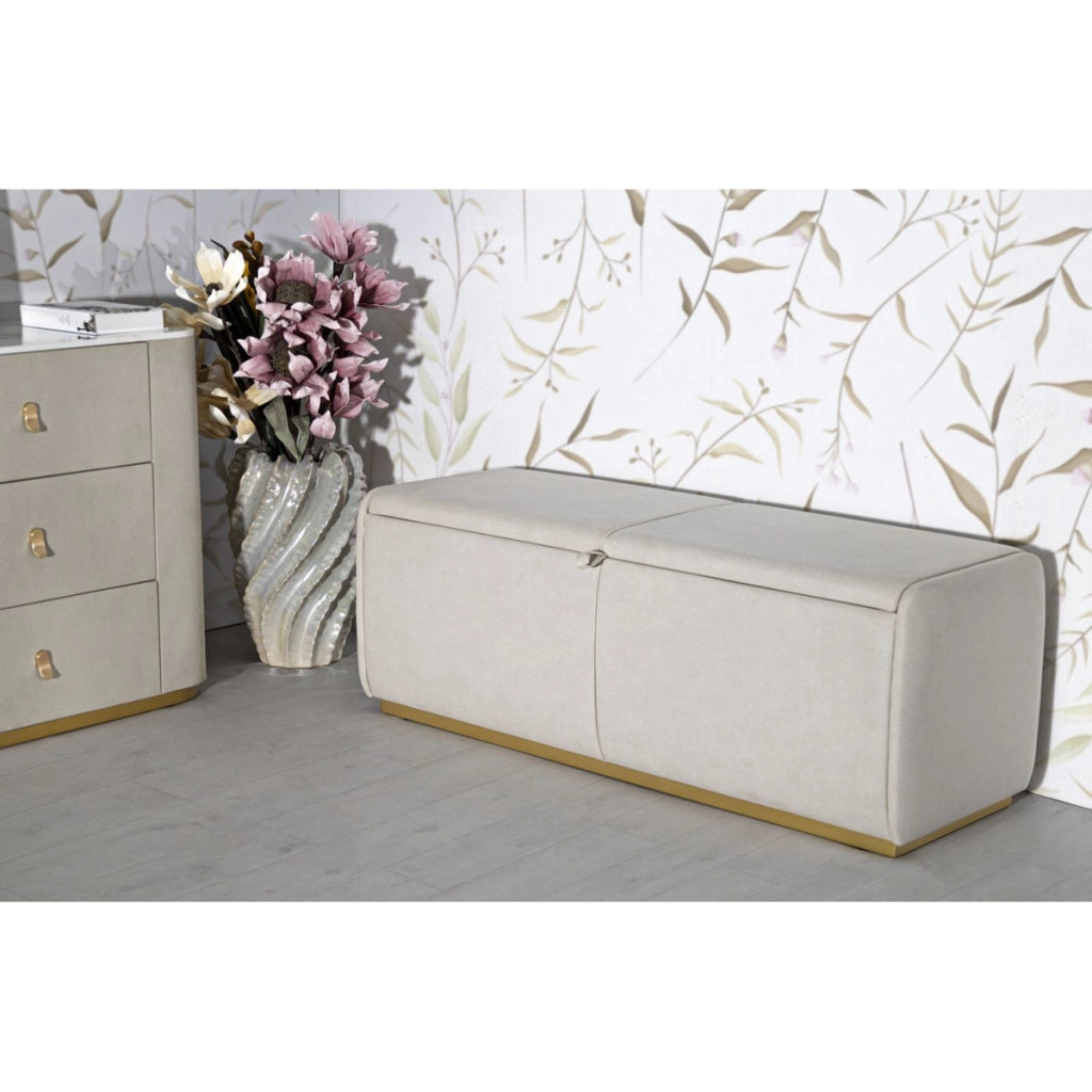 Panca con Portaoggetti VKH766, Beige, Legno, 130x45x45 cm