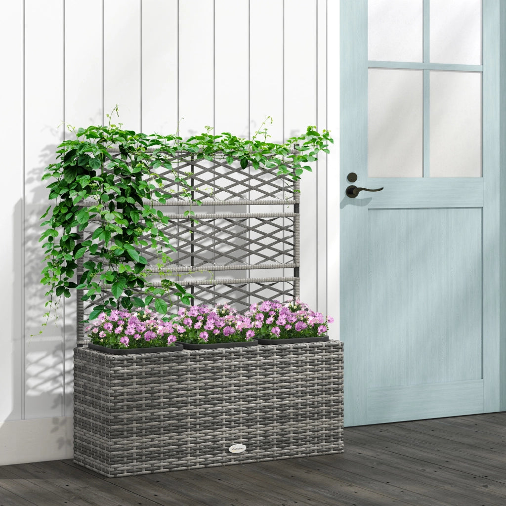 Fioriera con griglia 3 vasche 33L ¨C zephmum ¨C in resina intrecciata e acciaio 84x30x107 cm