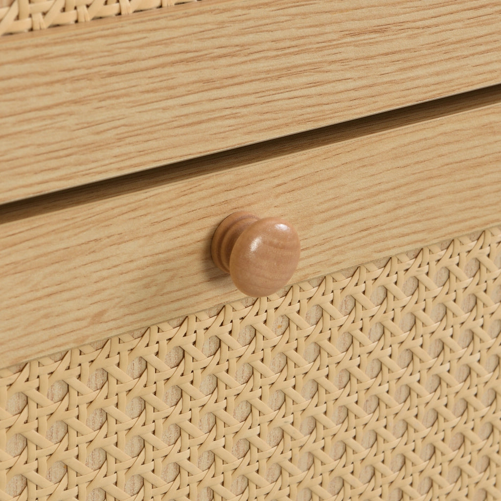 Scarpiera con 3 Ante a Ribalta e 1 Cassetto; con Gambe in Legno Massello; in MDF; 90×17×125 cm; Naturale