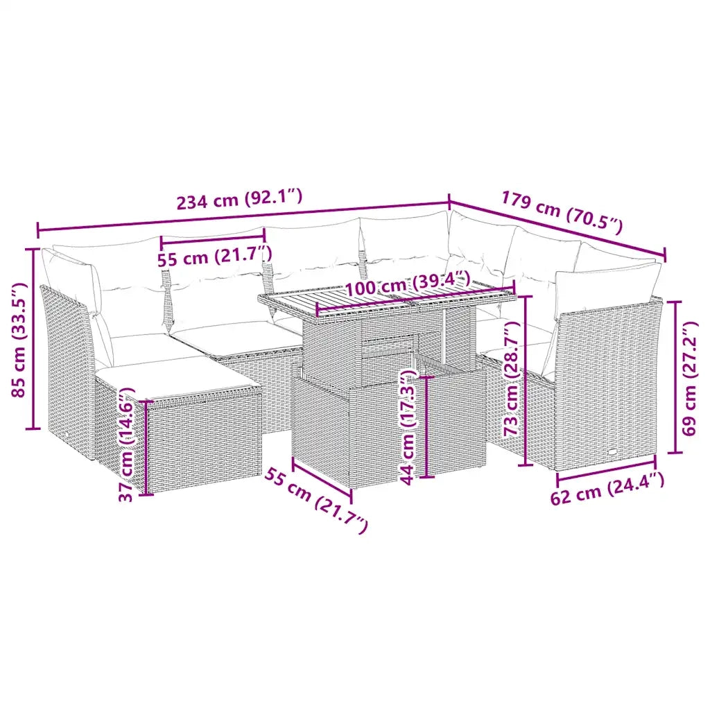 Set Divano da Giardino 8 pz con Cuscini Beige in Polyrattan 3275494