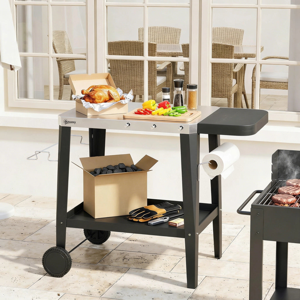 Carrello da cucina mobile con ganci e portarotoli ¨C zephmum ¨C Nero Edelstahl 115x67.5x80.5 cm