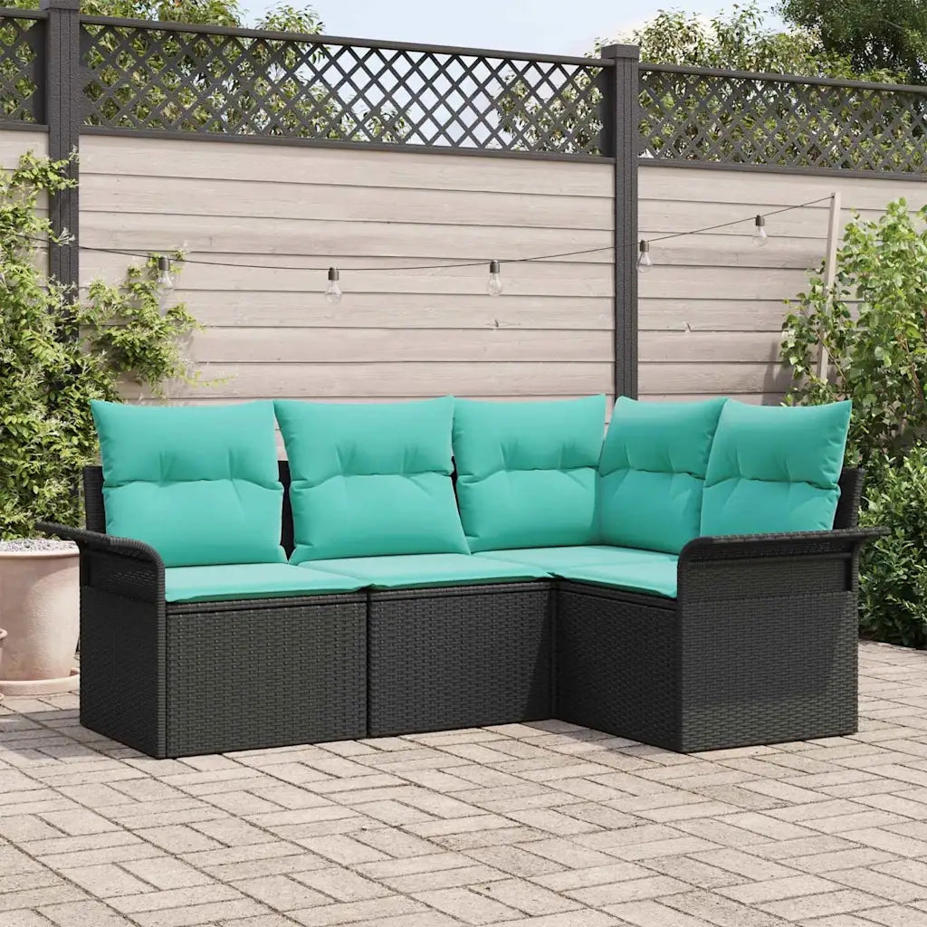Set Divano da Giardino con cuscino Nero polyrattan