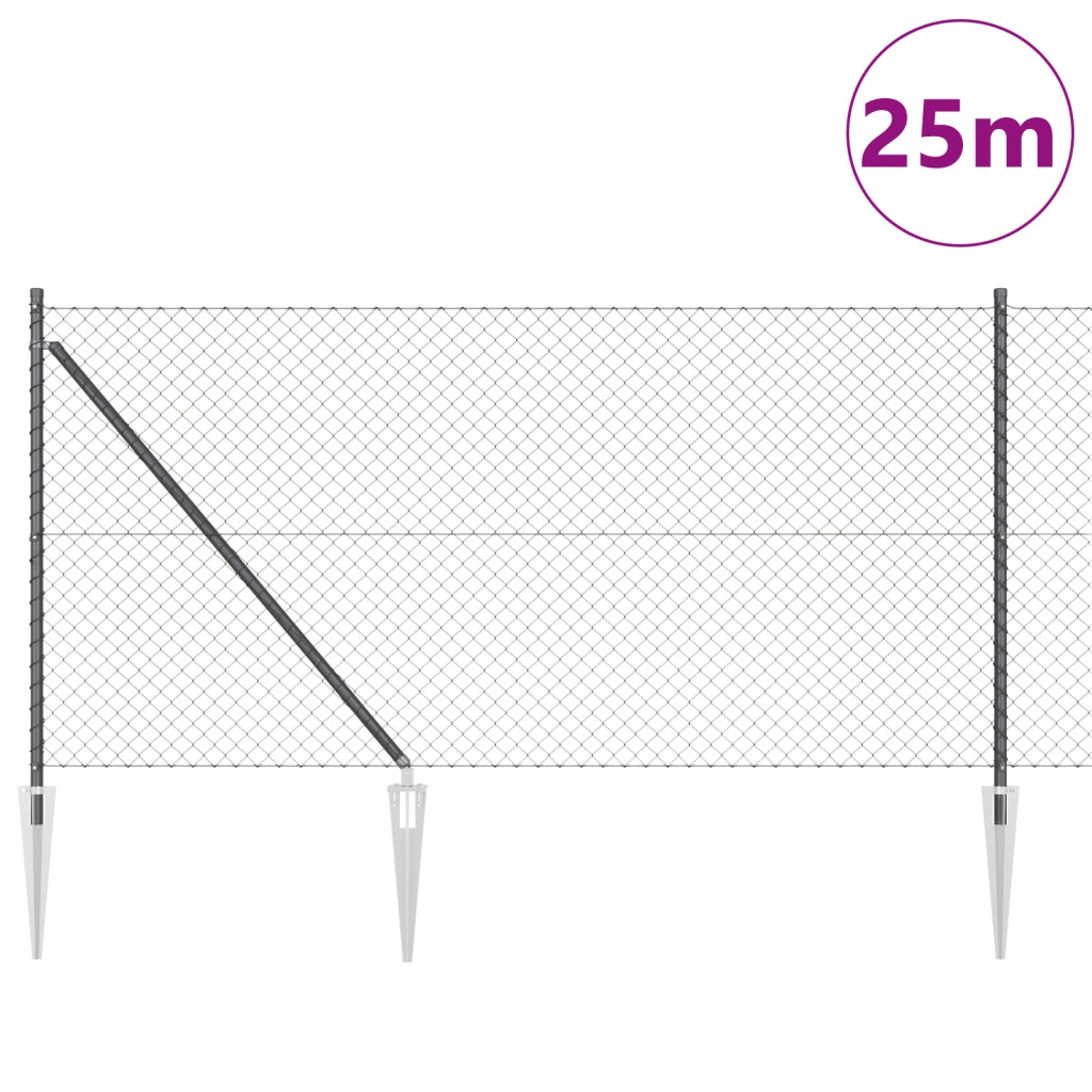 Recinzione a Maglie con 13 Picchetti A Spillo 1x25 m Acciaio Zincato