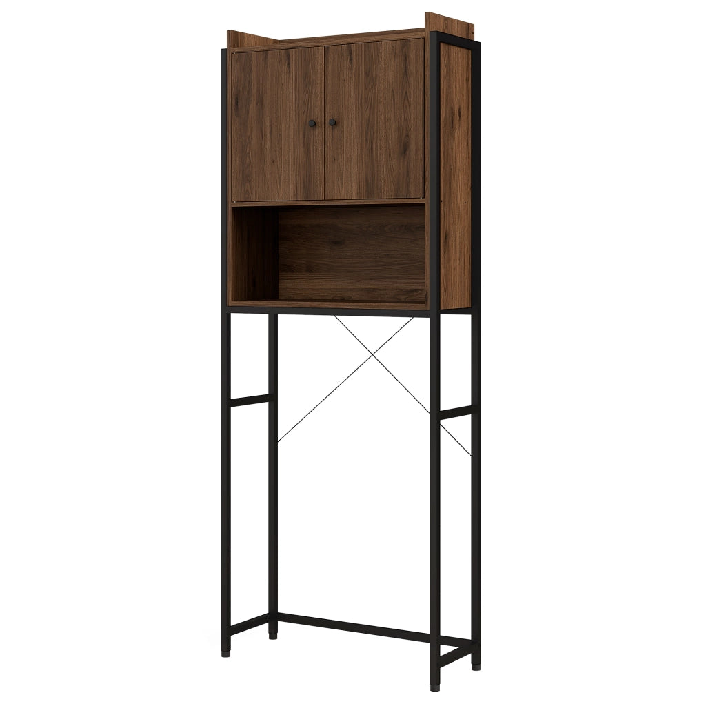 Mobile Bagno Armadietto Ante Niche ¨C Zephmum ¨C 68x25.5x172.5 cm Marrone Nero