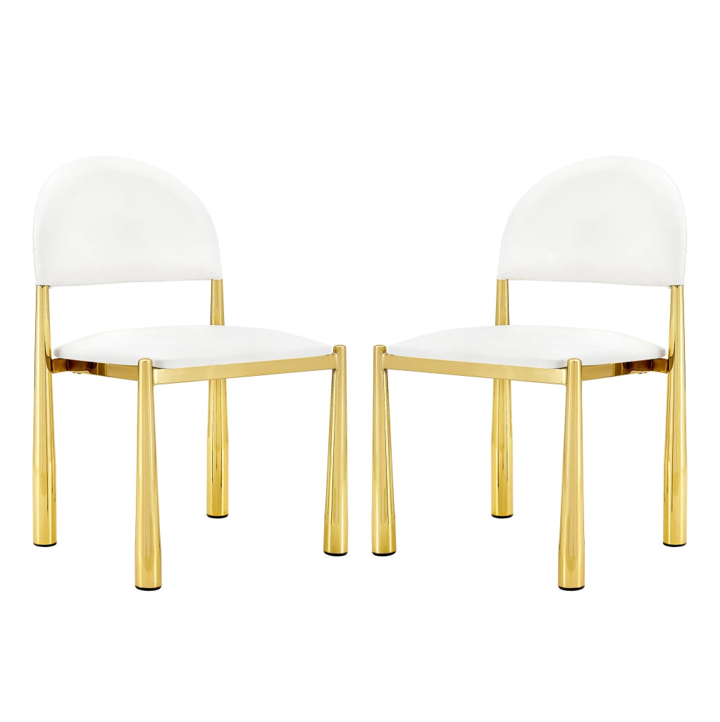 Sedia da pranzo con schienale semicircolare imbottito in PU bianco