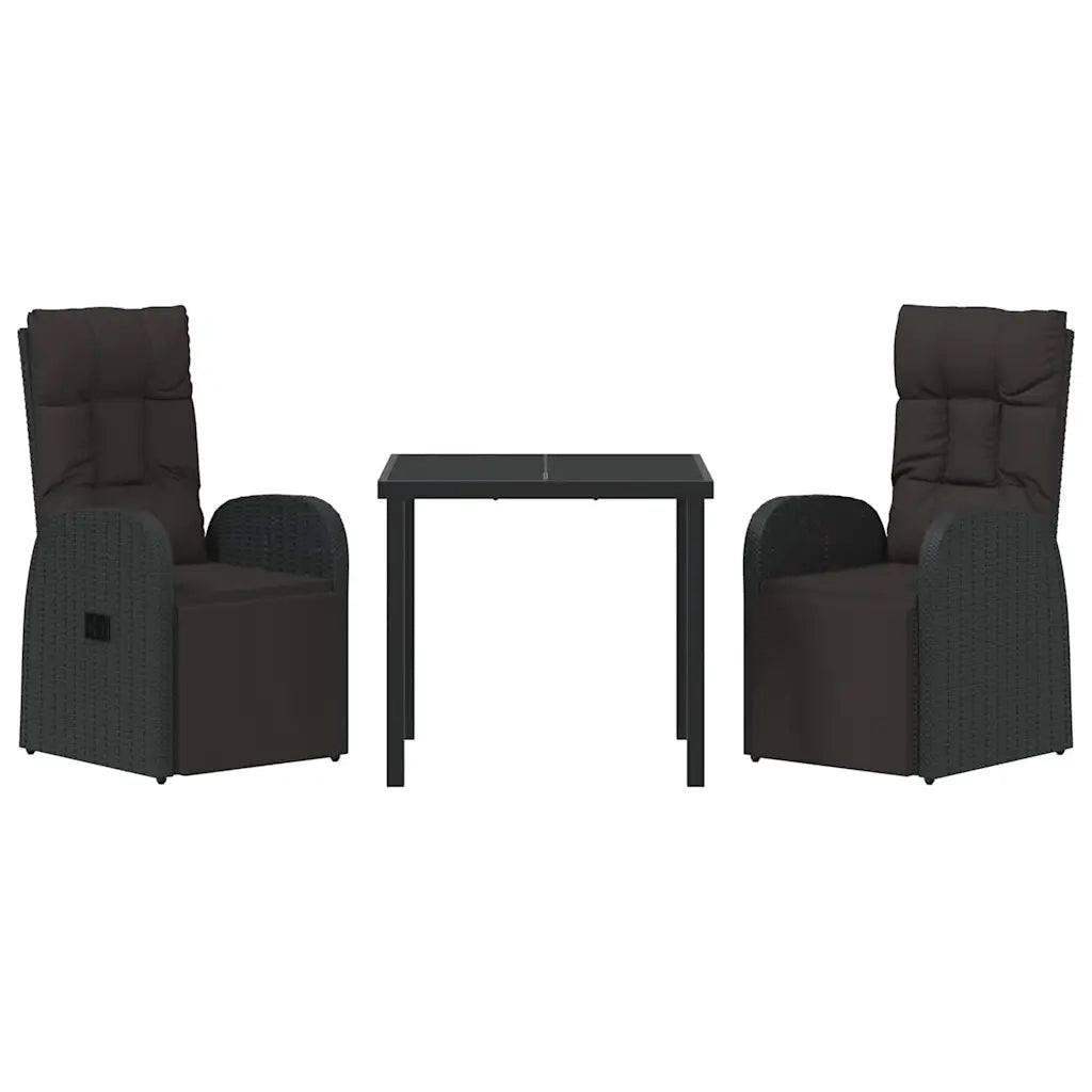 Set da Pranzo per Giardino con cuscino 3 pcs Nero polyrattan 3379513