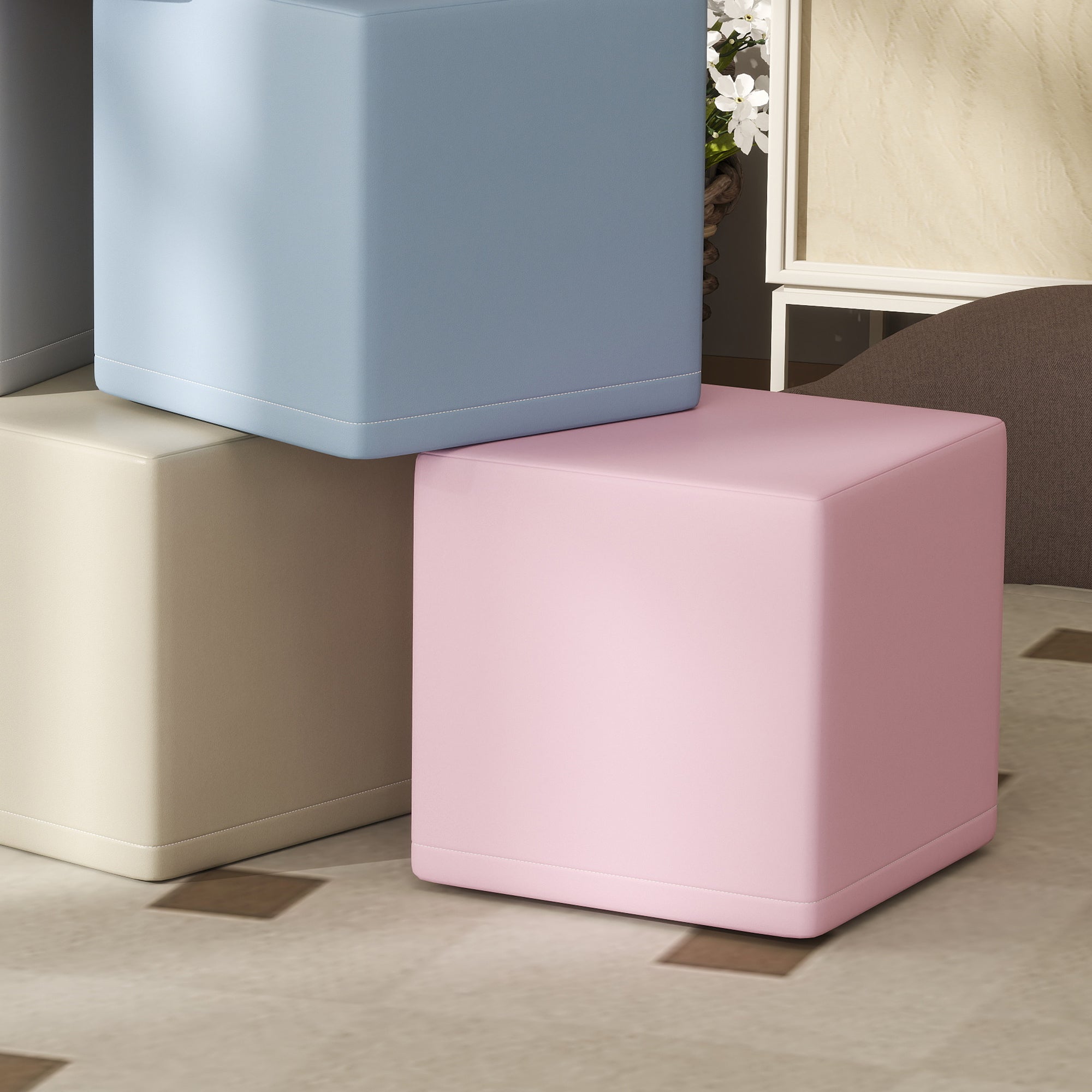 Set 12 Cubi Morbidi per Bambini 20x20x20cm in PU ed EPE Multicolore Chiaro