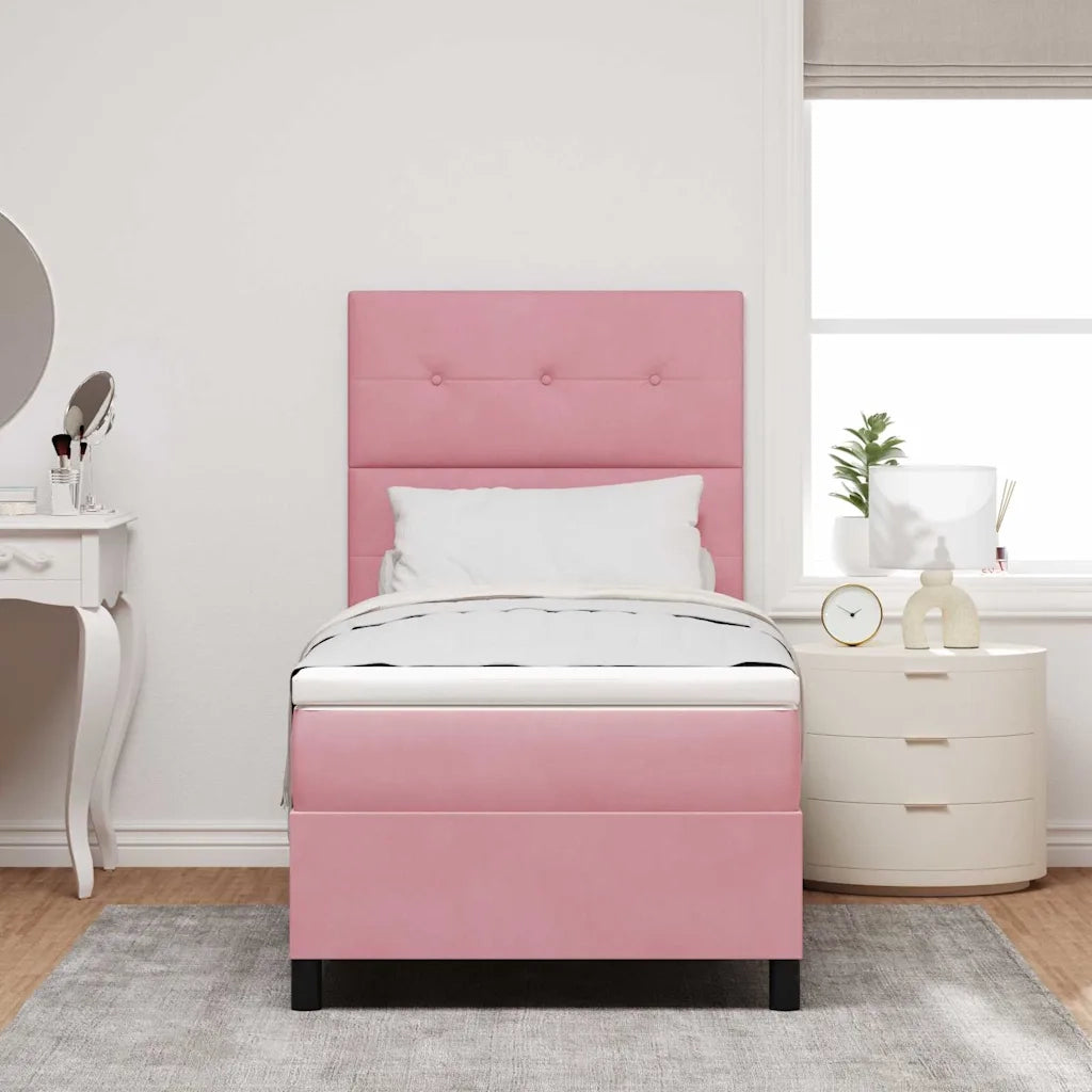 Letto a Sorgente LED con materasso Rosa 90 x 190 cm Tessuto