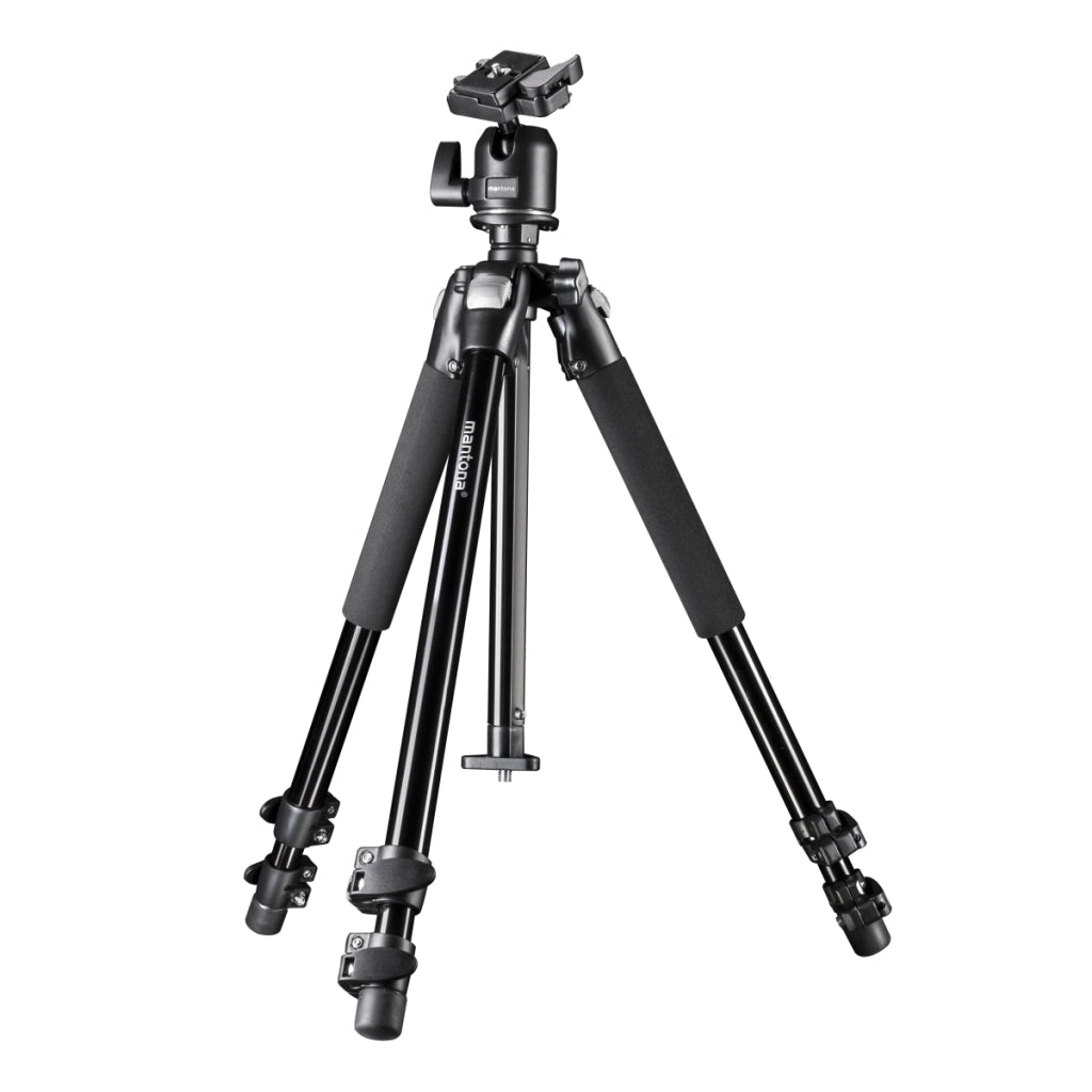 Mantona Treppiede fotografico Basic Scout Max Makro II - 90 x 90 x 615 mm - altezza di lavoro fino a 153 cm / carico max. 6 kg - con testa a sfera, reversibile e seconda colonna centrale - Da viaggio
