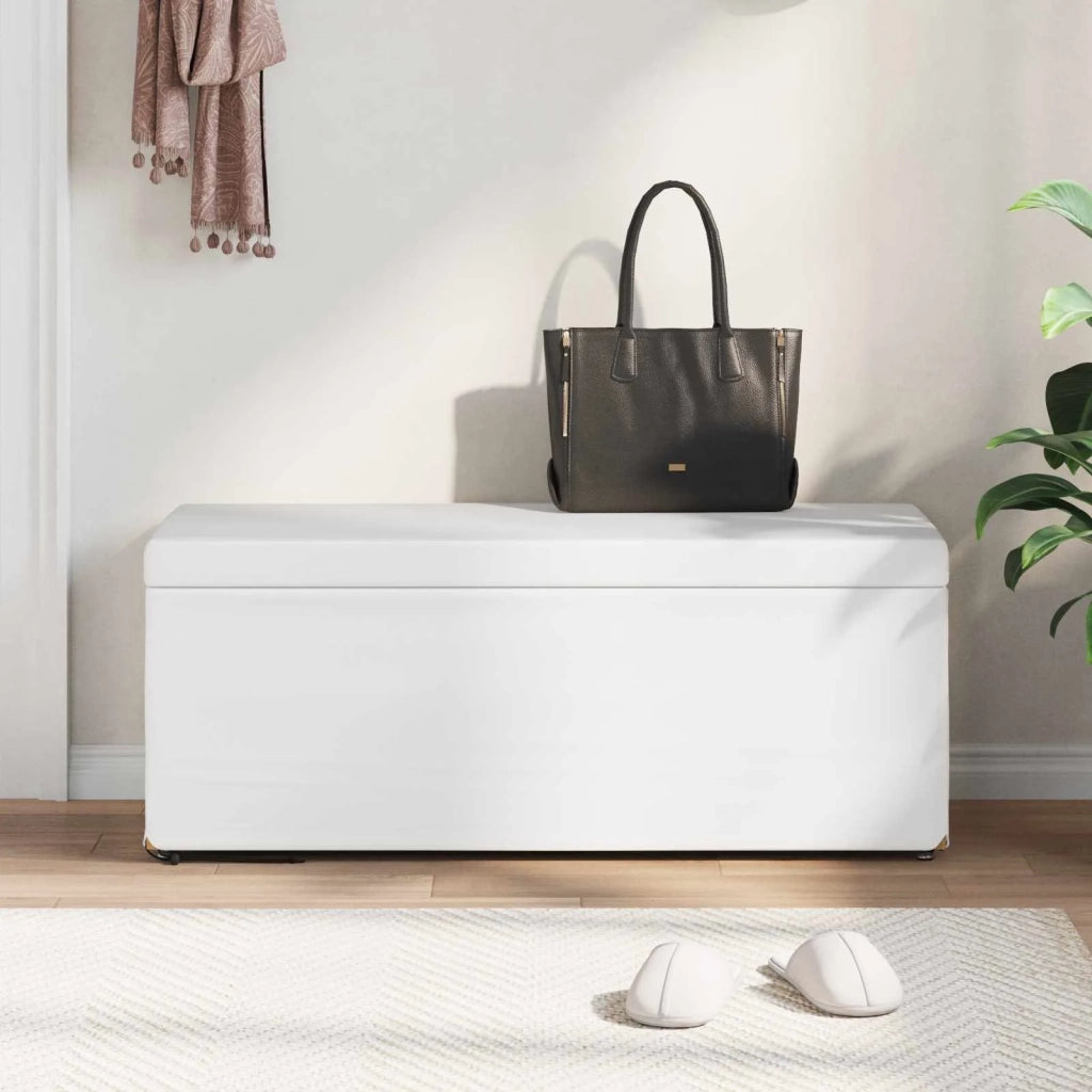 Pouf Bianco Pelle Sintetica e Legno Ingegnerizzato