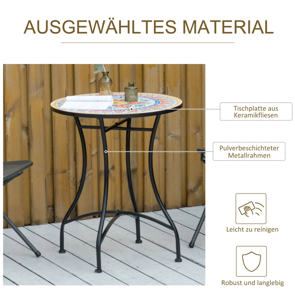 OKWISH Tavolo da Giardino Bistrot con Piano a Mosaico e Struttura in Metallo, per Balcone o Terrazza, 60 x 60 x 71 cm, Rosso