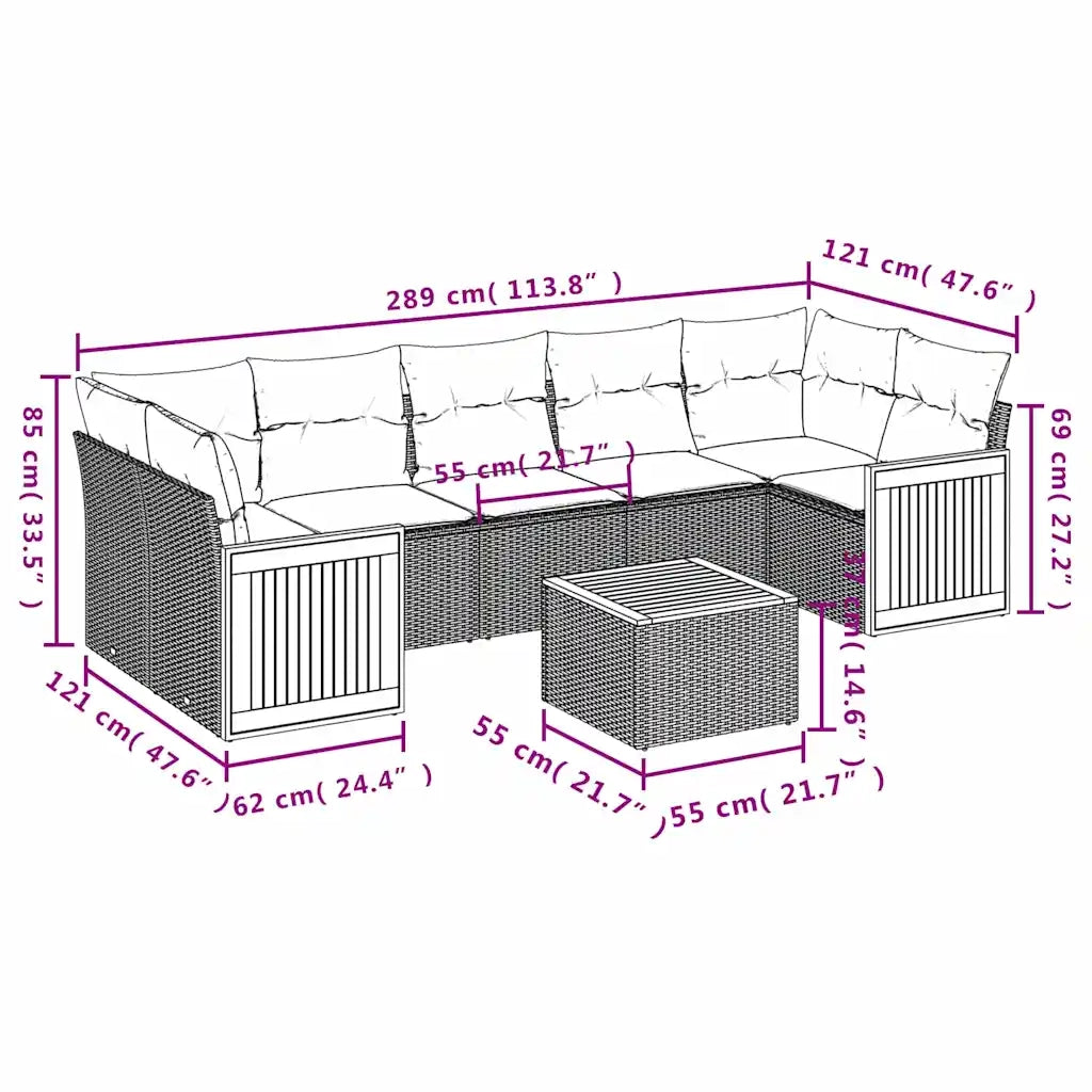 Set Divani da Giardino 8 pz con Cuscini Nero in Polyrattan 3227492
