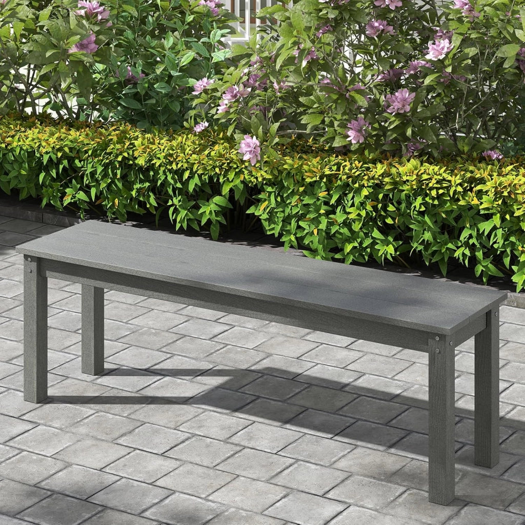 Panca da giardino resistente alle intemperie, per 3 persone, panca da balcone senza schienale, effetto legno, in plastica, portata fino a 340 kg, per esterni, 140 x 35 x 45 cm (grigio)
