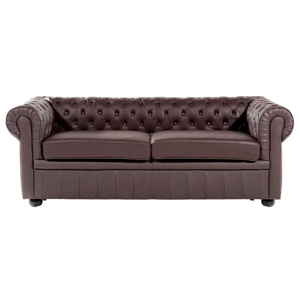 Divano Chesterfield dallo stile vintage a 3 posti in vera pelle marrone
