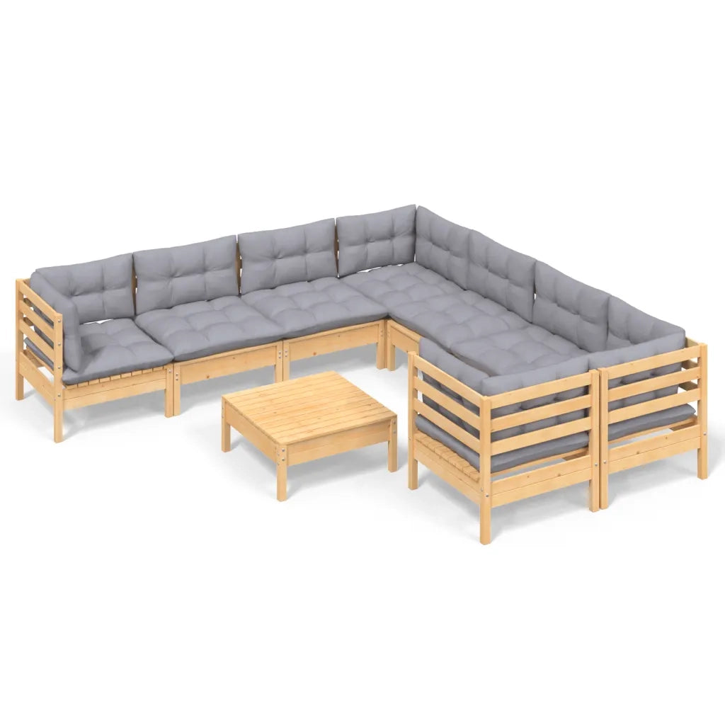 Set Divani da Giardino 9 pz con Cuscini Grigi Massello di Pino cod mxl 39270