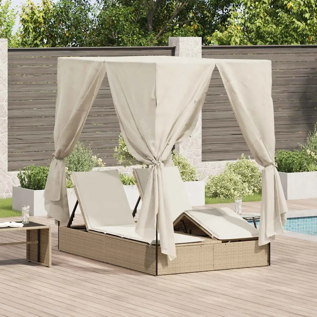 Lettino da sole doppio Beige 205 x 129 x 200 cm polyrattan 3376131