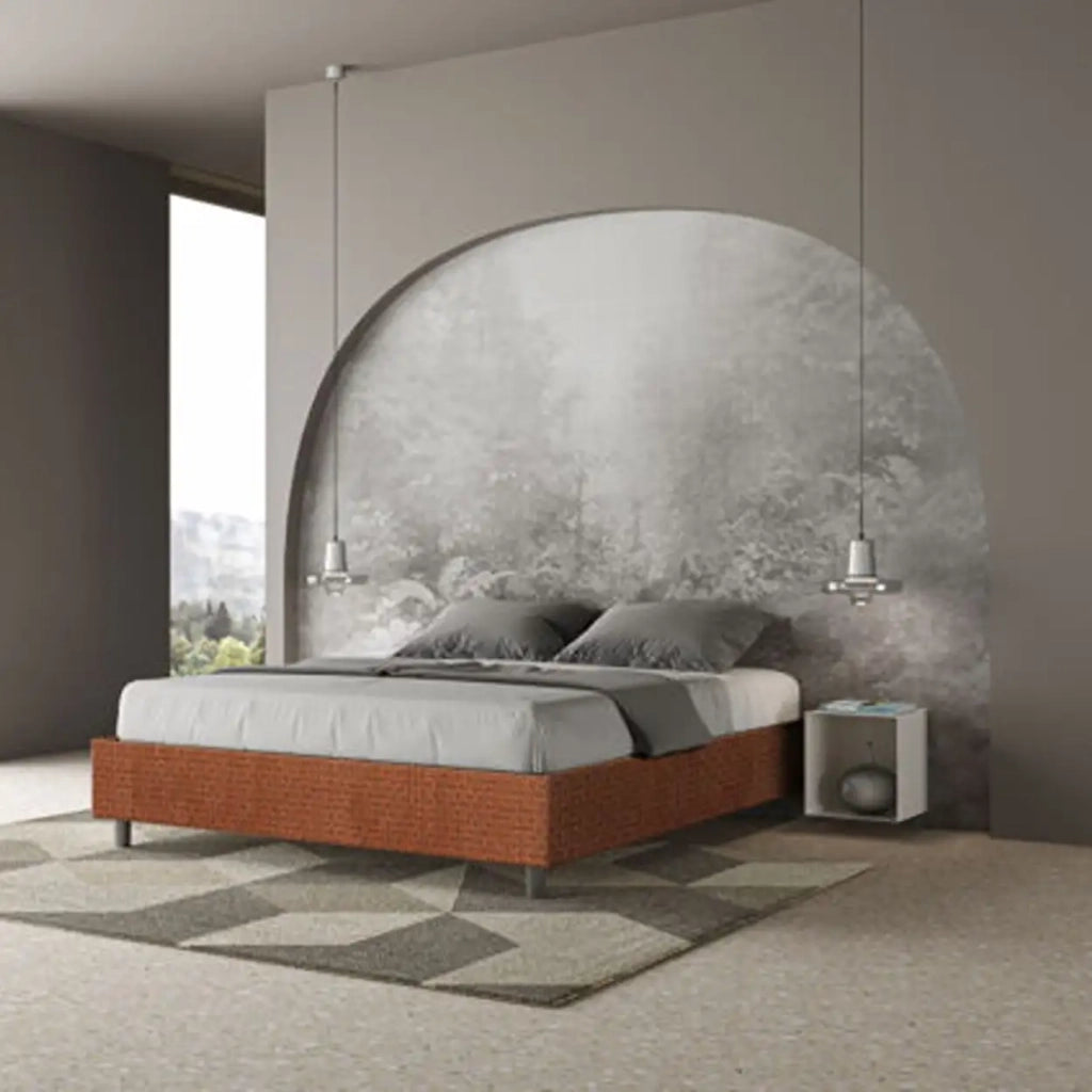 Letto matrimoniale senza rete imbottito 160x190 tessuto Labirinto 4 arancio Azelia