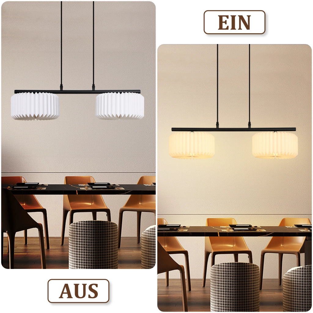 Lampada a Sospensione ZMH vintage lungo - Paralume in carta bianca 2 luci (senza lampadina)