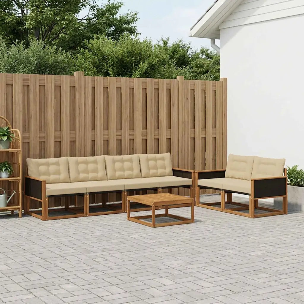 Set di divani da esterno con cuscino 7 pcs Naturale e Beige