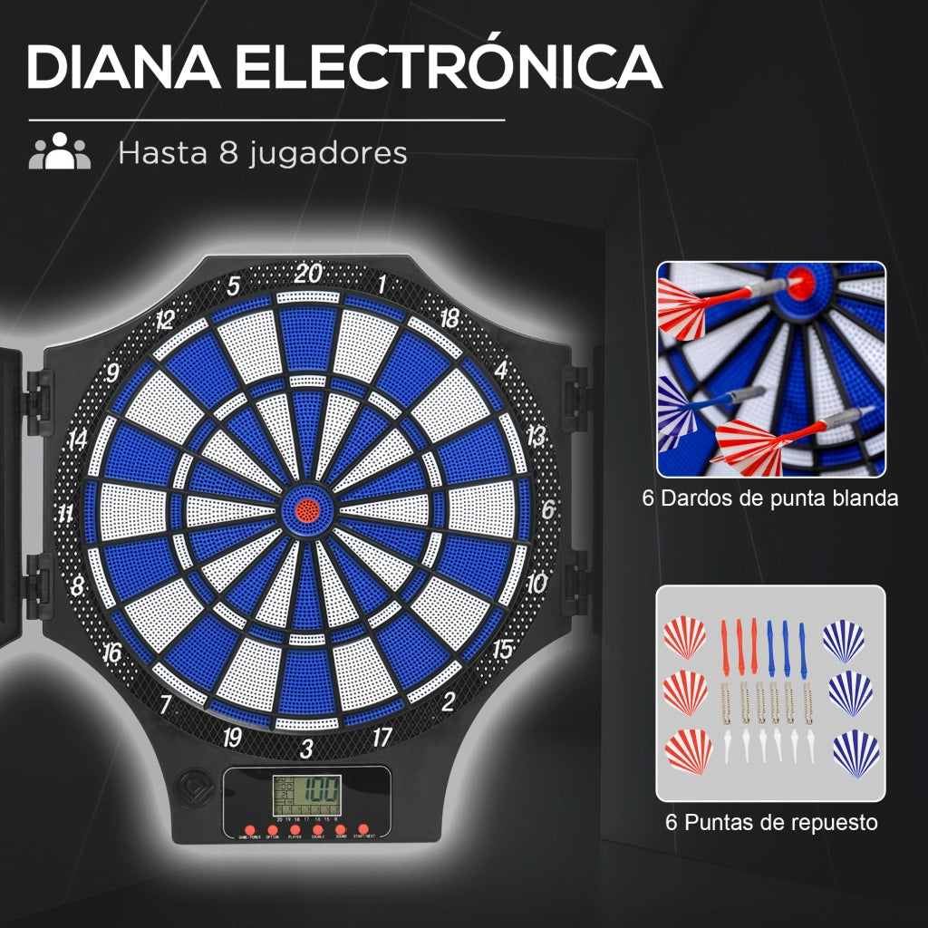 Bersaglio Elettronico per Freccette Pieghevole ¨C Xylo ¨C 31 Giochi 8 Giocatori Display LCD 83x45cm Nero