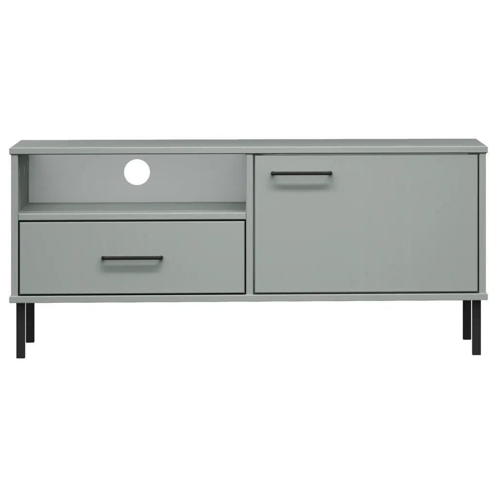 Mobile TV con Gambe Metallo Grigio Legno Massello di Pino OSLO cod mxl 27744