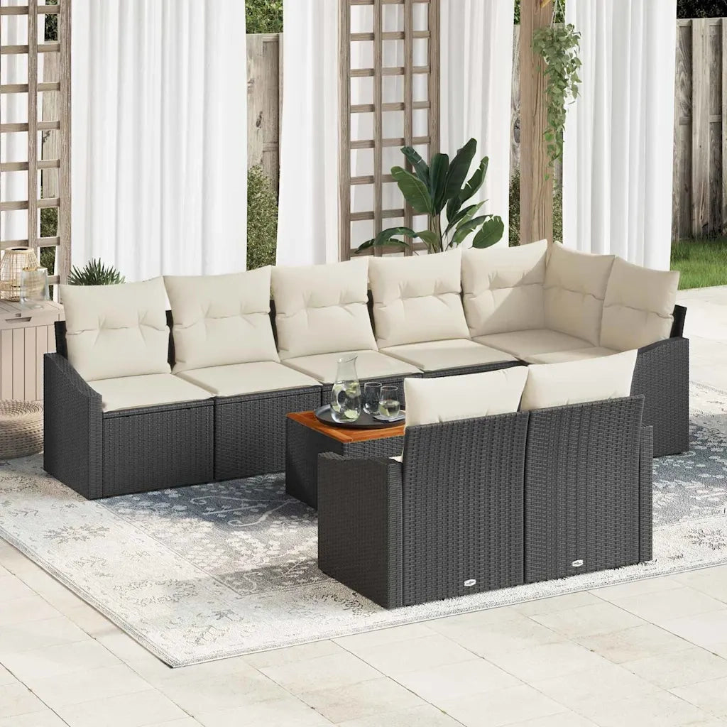 Set Divano da Giardino 9 pcs Nero e Crema polyrattan 3356514