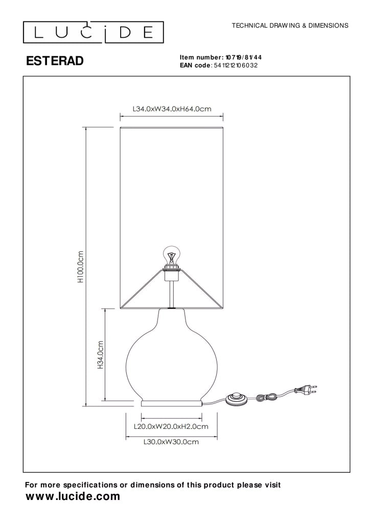 Lampada da tavolo Esterad vetro gialla 100cm E27 Lucide