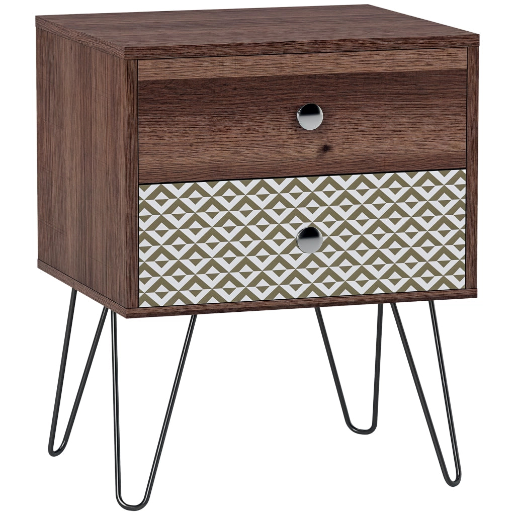 Comodino con 2 cassetti gambe in acciaio stile bohemien ¨C zephmum ¨C Marrone 45x39x55,5 cm