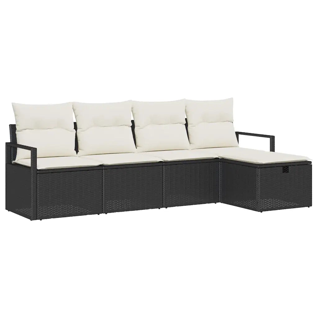 Set di divani con cuscino 5 pcs Nero e Crema polyrattan