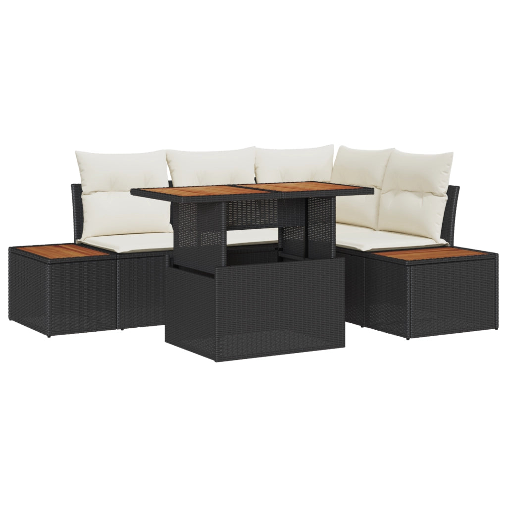 Set di divani da giardino  5 pezzi con cuscini Rattan nero