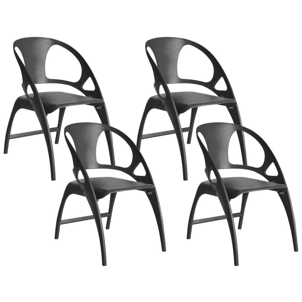 Set di 4 sedie da giardino in polipropilene nero plastica leggera e resistente agli agenti atmosferici per interni e per esterni.
