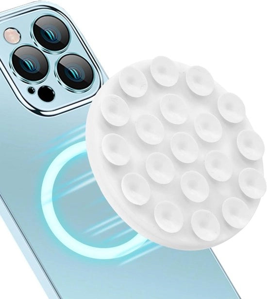 Sostegno magnetico per telefono con gancio per Selfies e Videomakers - Bianco. Utile per auto e scrivania.