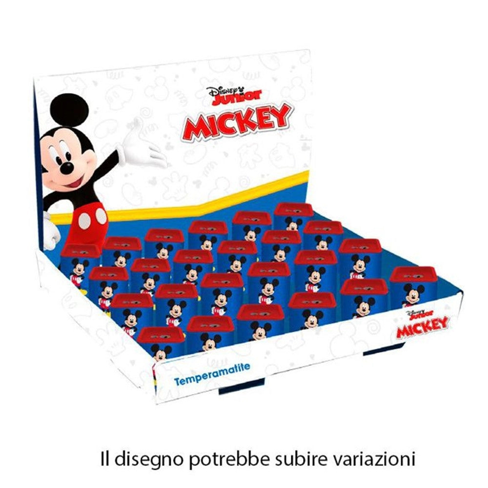 Trade Shop - Set 24pz Temperamatite In Latta Quadrato Doppio Foro Topolino Scuola Regali Bambini 961402 -