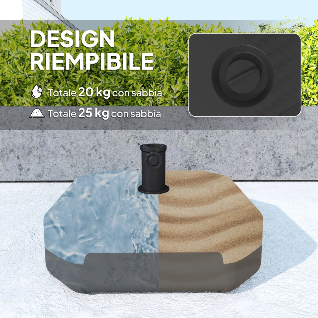 Base per Ombrellone Quadrata Riempibile con Sabbia o Acqua fino a 25kg, Nero