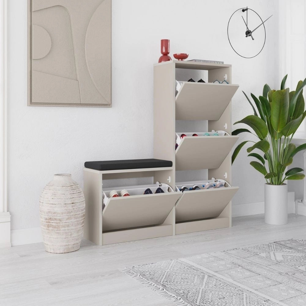 Scarpiera con panca Dude a 4 ante a ribalta colore Cashmere 105x26x118.5H